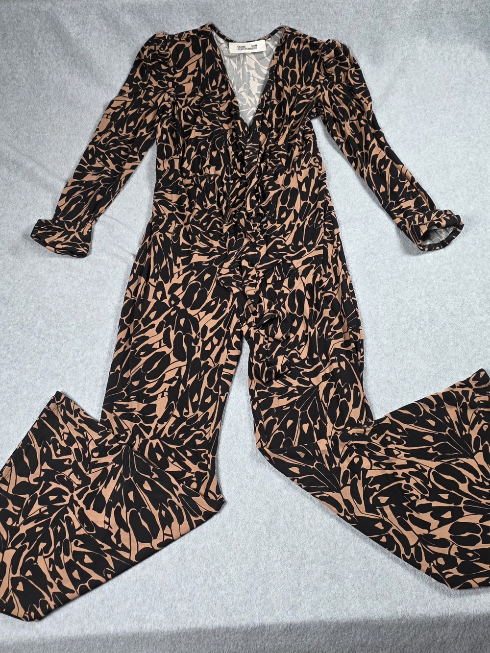 Diane Von Furstenberg Black & Brown Printed Wrap Jumpsuit